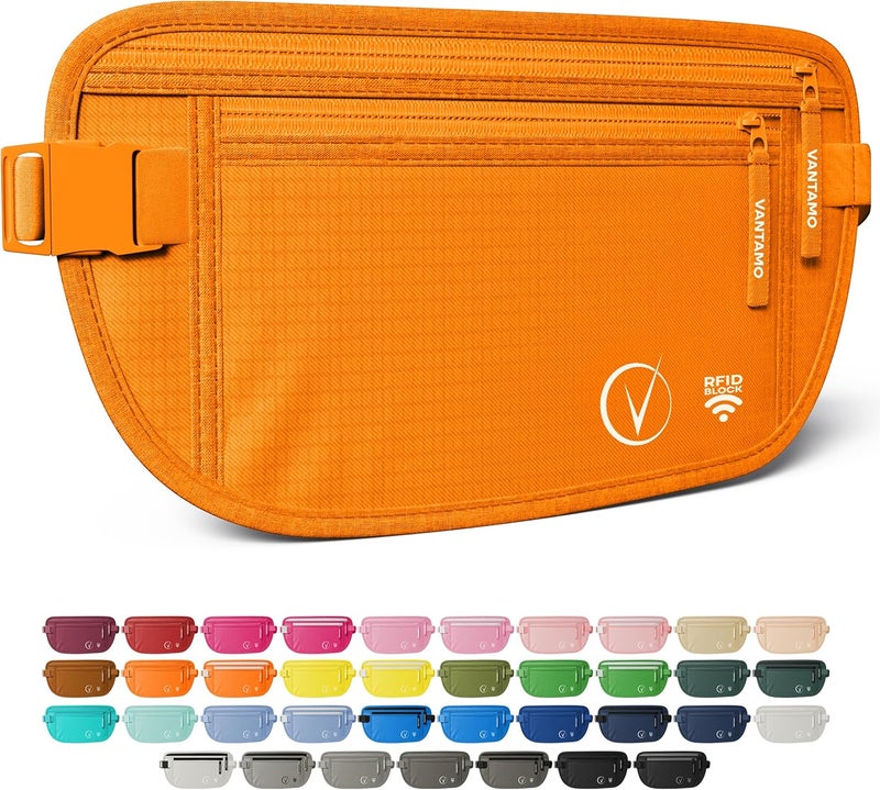 Vantamo Money Belt with RFID For Men & Women, Hidden Passport Holder for Travel, 2 Compartment Travel Fanny Pack for Women Anti Theft - Image 1